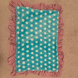 Matilda Jane Blue Polka Dot Pillow Case with Pink Ruffle